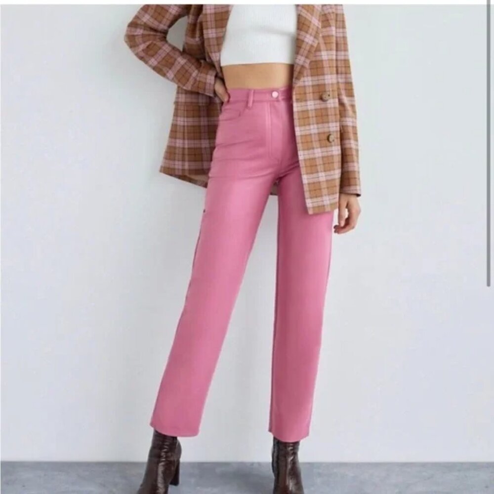 Aritzia Wilfred Melina Faux Vegan Leather High Rise‎ Summer Fall Chic Pants Pink